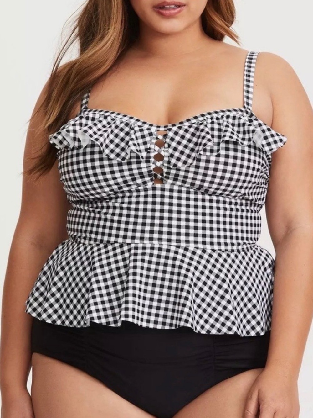TORRID Black & White Gingham Print Peplum Midkini Swimsuit Top | Size 3